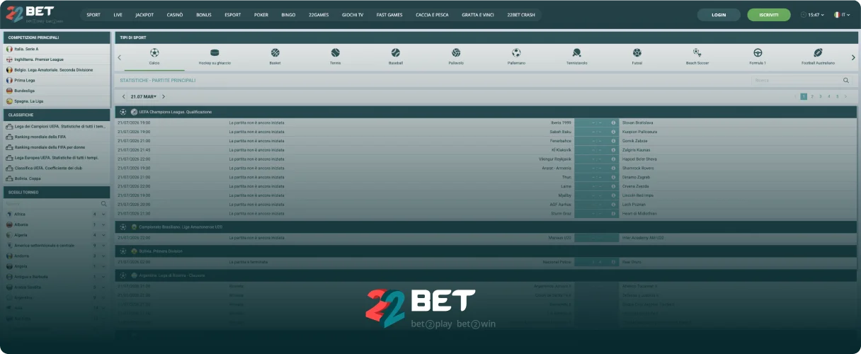 22Bet Piattaforma di gioco